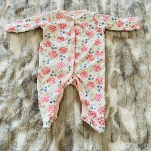 Charming Floral Kids Footie in Pink and White